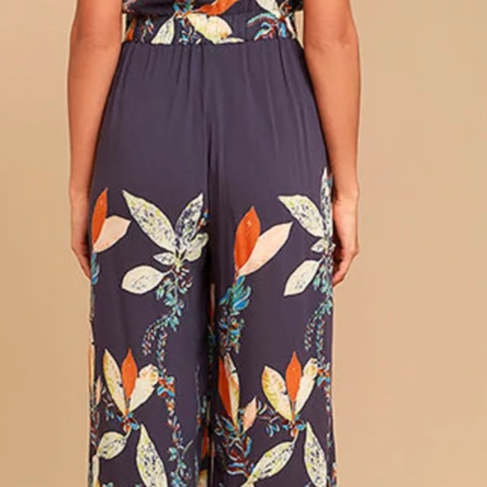 Free People One-Shoulder Floral Jumpsuit - Navy and Orange - Picture 2 of 7